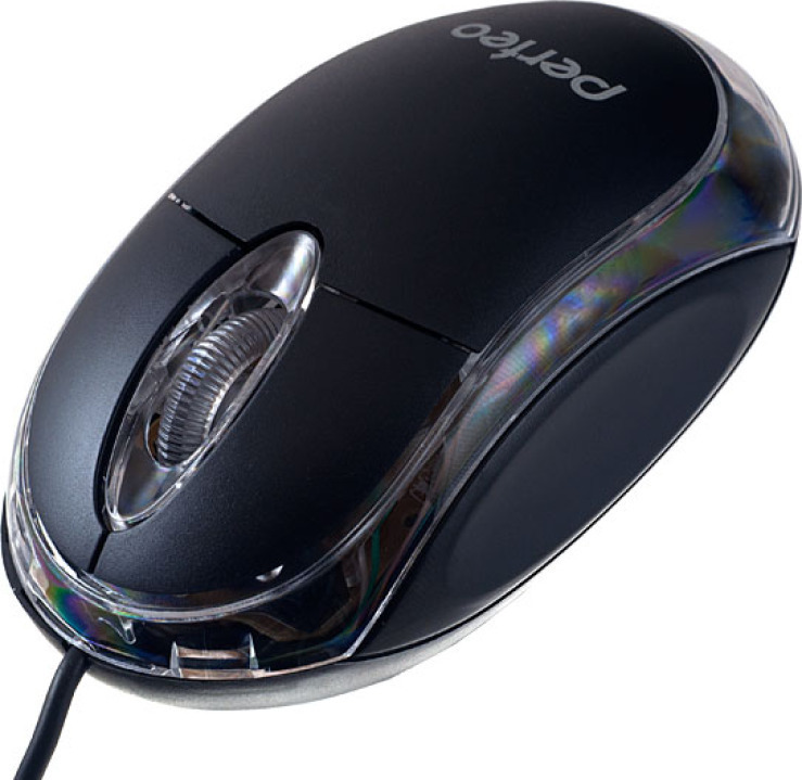 Мышь Perfeo PF-010 Glow USB Optical (1200dpi) черная, 2 кнопки+колесо-кнопка, с подсветкой, коробка