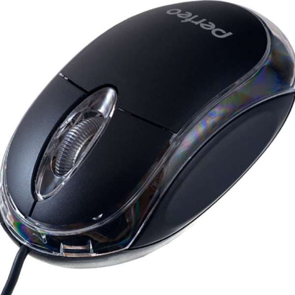 Мышь Perfeo PF-010 Glow USB Optical (1200dpi) черная, 2 кнопки+колесо-кнопка, с подсветкой, коробка