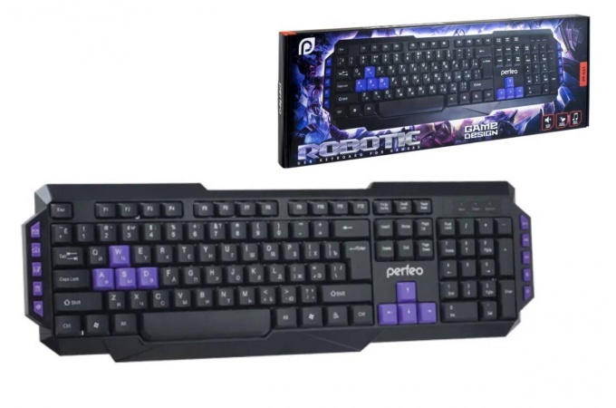 Клавиатура Perfeo PF-5193/PF-031 "ROBOTIC" USB Black 104 клавиши+10 дополнительных клавиш мультимеди