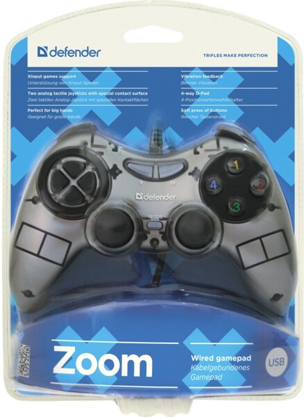Геймпад PC Defender Zoom 10 кнопок, 2 аналоговых стика, вибрация, блистер (64244)
