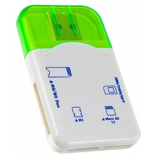 Card Reader Perfeo PF-4258/PF-VI-R010 (SD/MMC, microSD, MS, M2) внешний, Green, блистер
