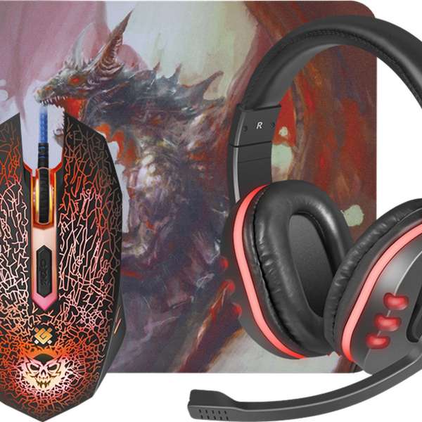 Игровой набор Defender "DragonBorn" MHP-003 мышь (800/1800/2400/3200 dpi) +гарнитура+ковер(280 х 230
