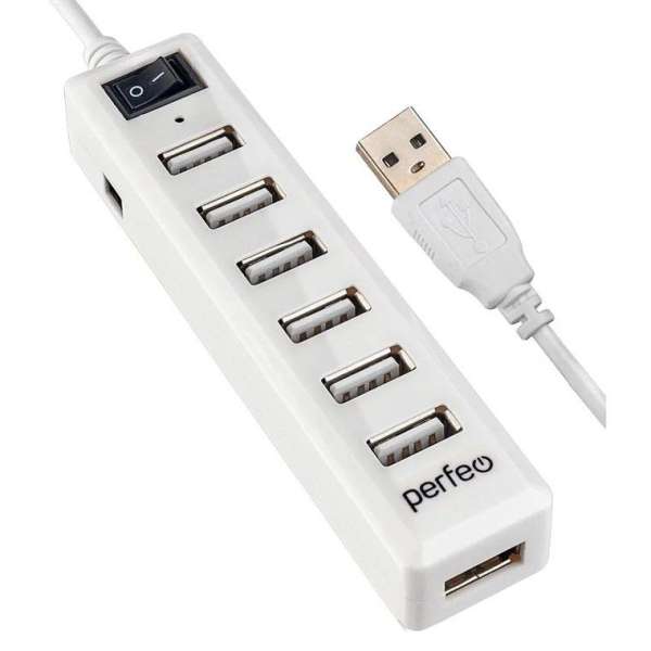 Концентратор USB (HUB) Perfeo PF-C3226/PF-H034 7 портов, выключатель, White