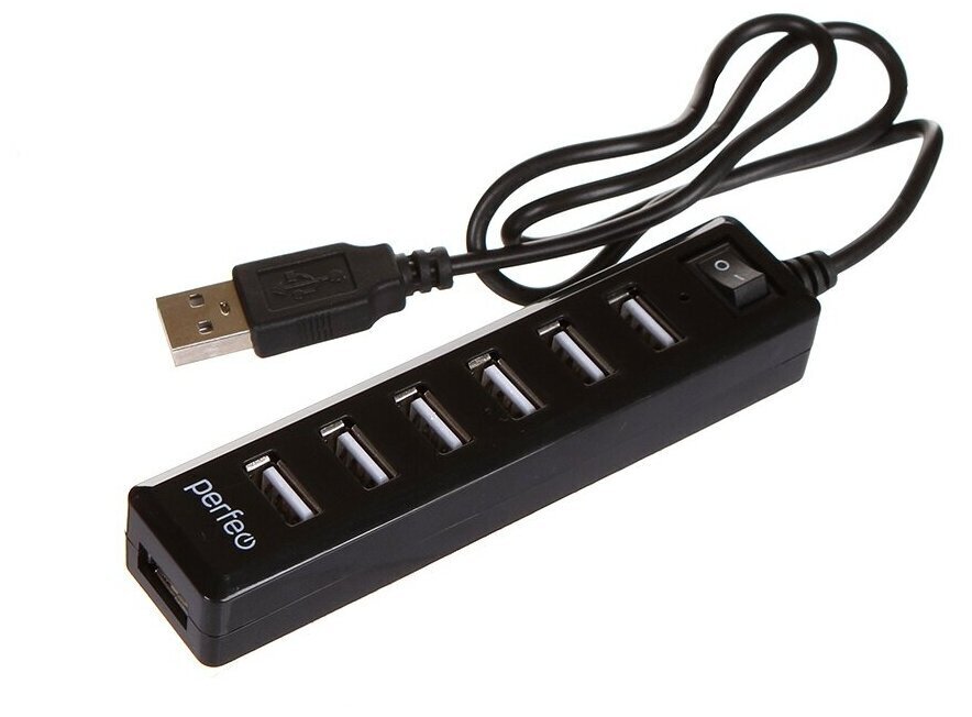 Концентратор USB (HUB) Perfeo PF-C3225/PF-H034 Black 7 портов, выключатель