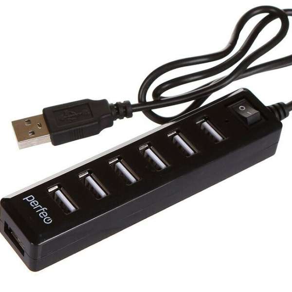 Концентратор USB (HUB) Perfeo PF-C3225/PF-H034 Black 7 портов, выключатель