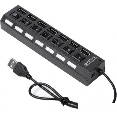 Концентратор USB (HUB) SmartBuy SBHA-7207-B USB 2.0, 7 портов, с выключателями, блистер, черный