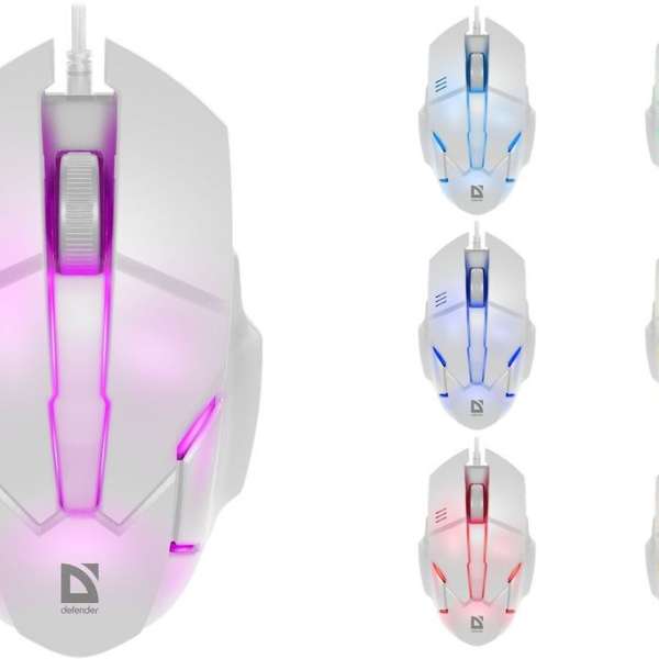 Мышь Defender "Host" MB-982 RGB USB Optical (1000 dpi) белая, 2 кнопки+колесо-кнопка игровая подсвет