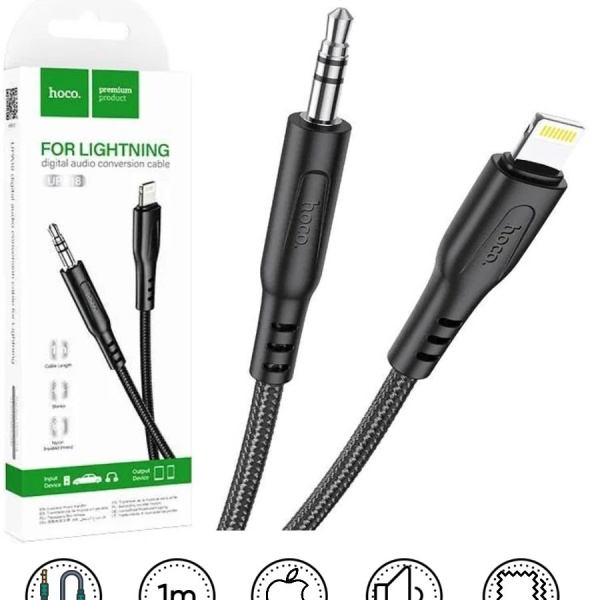Кабель HOCO UPA18 iPhone 5 (Lightning 8 Pin) - Jack 3.5 (M), черный