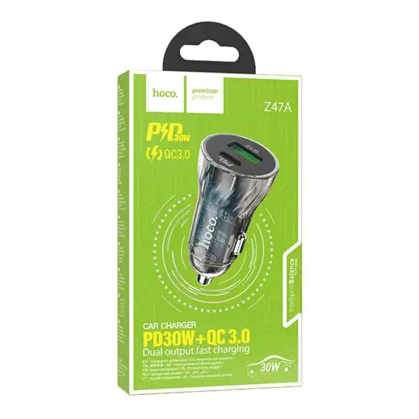 Автомобильное зарядное устройство HOCO Z47A PD30W+QC3.0 синий
