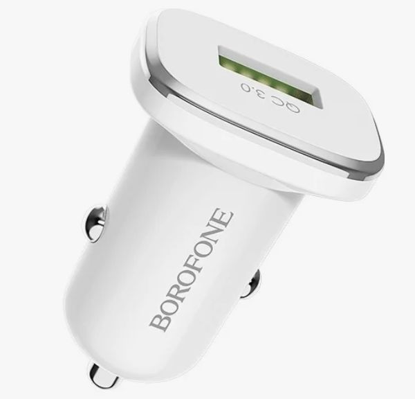 Автомобильное зарядное устройство Borofone BZ18 12/24В 1хUSB, Выходной ток: USB1-3,0A, QC 3.0, белый
