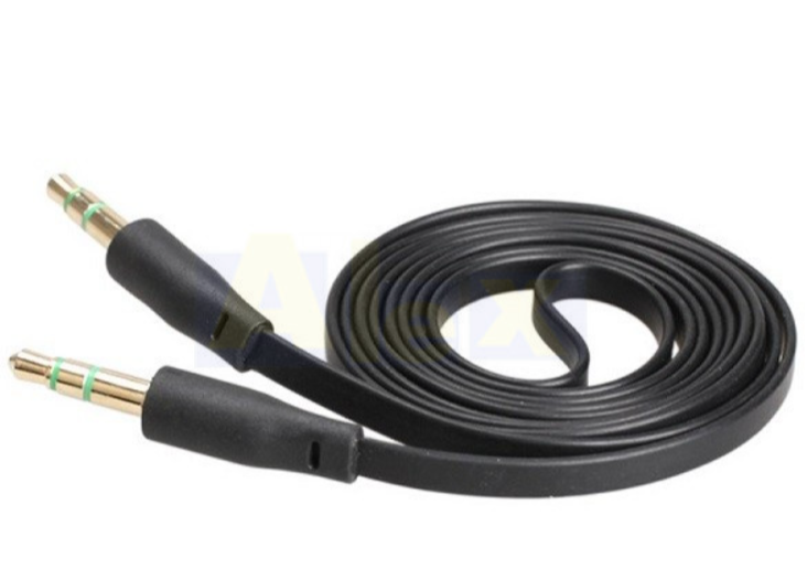 Кабель Jack 3.5 штекер-штекер - длина 1м, плоский, черный JD-47 (JD-50)