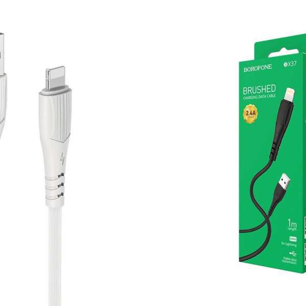 Кабель iPhone 5 Borofone BU31 длина 1,2м, ток до 2,4А, плоский, коробка, серебро