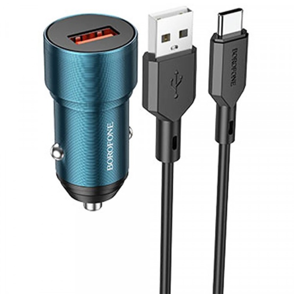 Автомобильное зарядное устройство Borofone BZ19A Wisdom + кабель Type-C 12/24В 1хUSB, Выходной синий