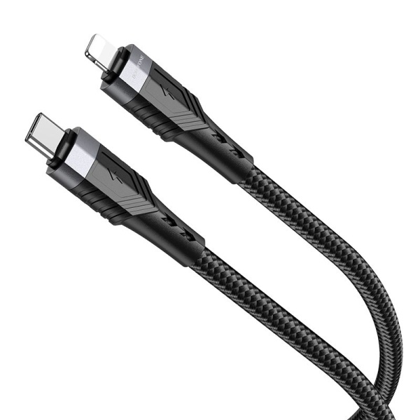 Кабель iPhone 5 Borofone BU35 Influence длина 1,2м, ток до 2,4А, нейлон, металл, коробка, черный