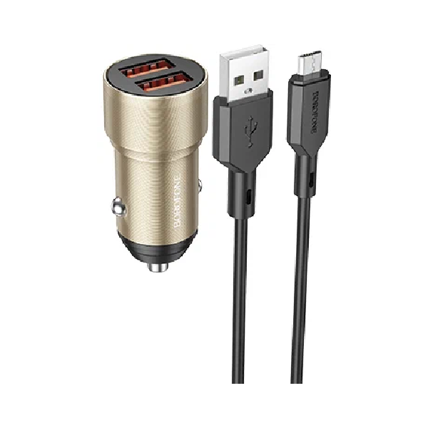 Автомобильное зарядное устройство Borofone BZ19 Wisdom + кабель MicroUSB 12/24В 2хUSB,золото