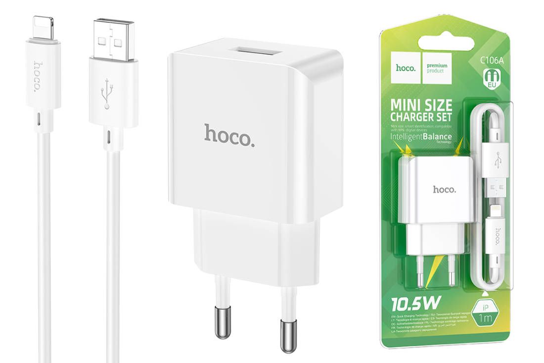 СЗУ HOCO C106A 1хUSB, 2,1А, блистер, белый