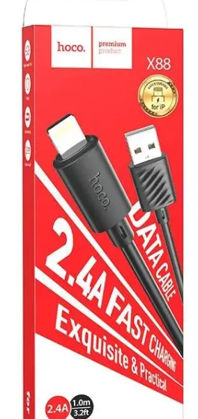 Кабель iPhone 5 HOCO X88 длина 1м, ток до 2,4А, коробка, черный