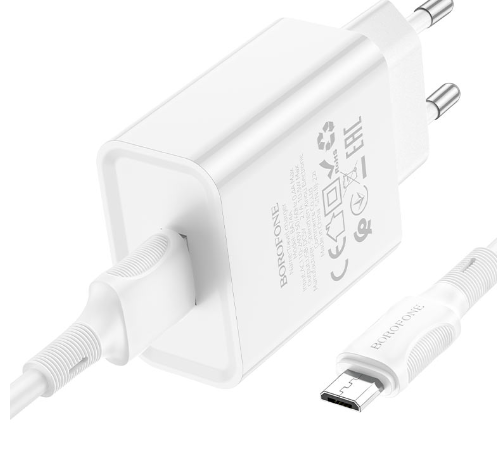 СЗУ Borofone BA74A Aspirer 1хUSB, 2,1А, кабель MicroUSB, блистер, белый