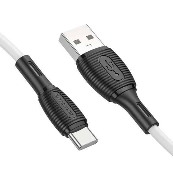 Кабель Type-C Borofone BX86 Advantage длина 1м, ток до 3А, огнестойкий пищевой силикон, коробка, бел