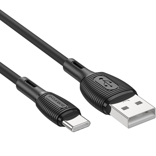 Кабель Type-C Borofone BX86 Advantage длина 1м, ток до 3А, огнестойкий пищевой силикон, коробка, чер