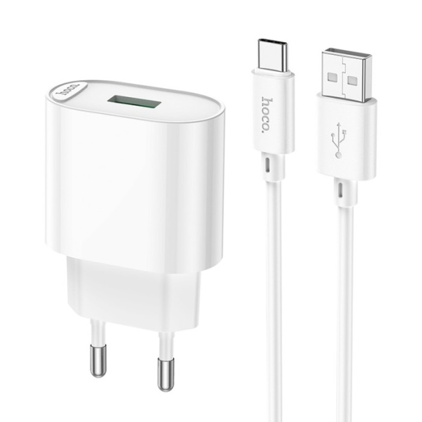 СЗУ HOCO C109A 1хUSB, 3А, QC3.0, кабель Type-C, блистер, белый