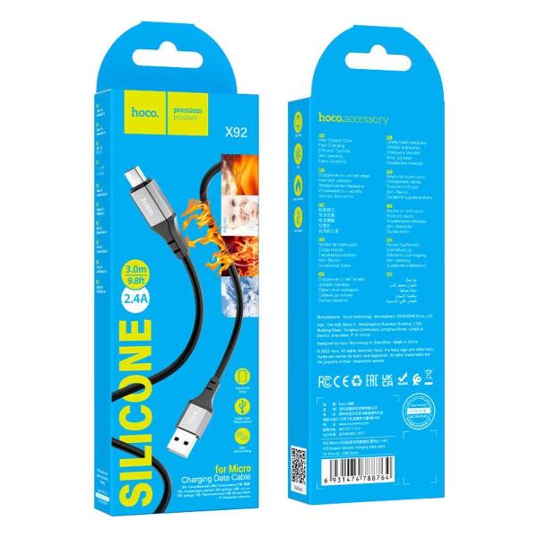 Кабель 8 pin - Type-C HOCO X92 Honest, 3.0м, PD 20Вт, цвет: чёрный