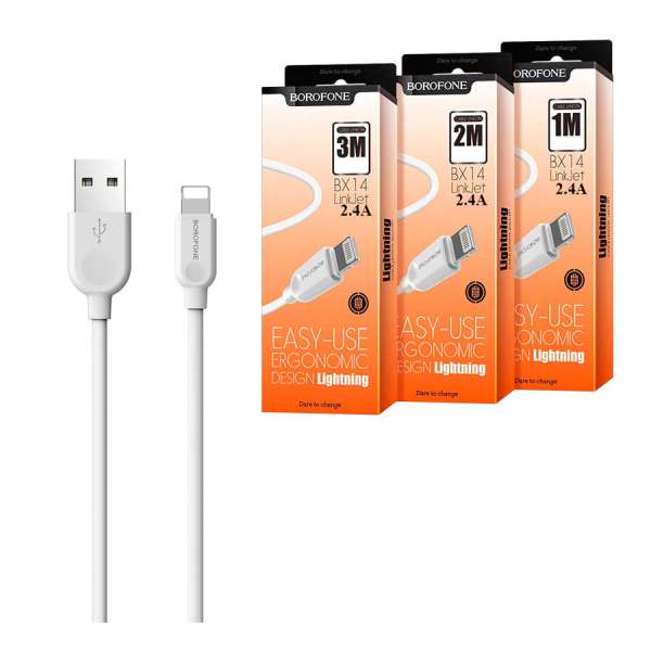 Кабель USB BOROFONE BX14 LinkJet, USB - Lightning, 2.4А, 3 м, белый