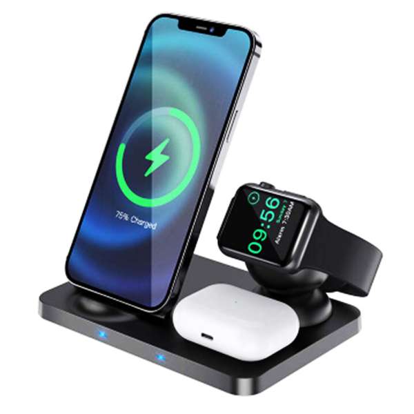 Беспроводное зарядное устройство HOCO CW33 Ultra Charge 3-in-1, 5W/7.5W/10W/15W, черный