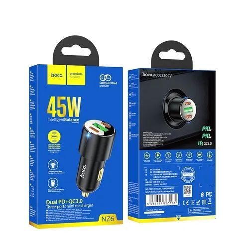 Автомобильное зарядное устройство HOCO NZ6 + кабель Type-C - iPhone5 12/24В 1хUSB+2xType-C, черный