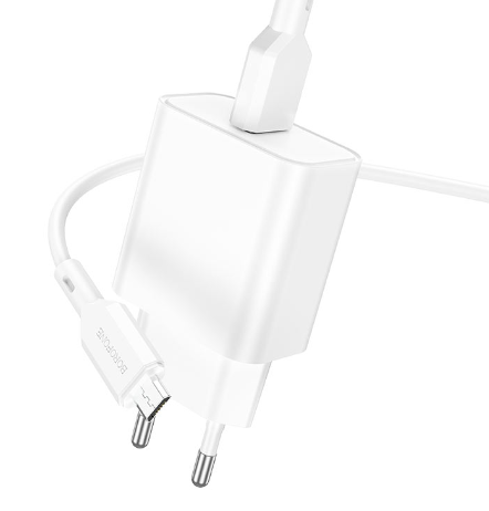 СЗУ Borofone BA72A Spring 1хUSB, 3А, QC3.0, кабель MicroUSB, блистер, белый