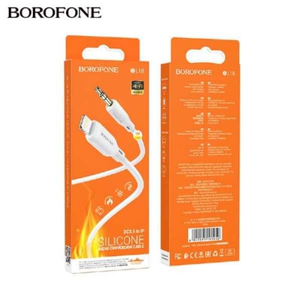 Кабель AUX, Jack 3,5mm(m) - 8 pin(m) Borofone BL18, 1.0м, цвет:белый