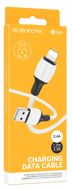 Кабель iPhone 5 Borofone BX84 Rise длина 1м, ток до 2,4А, коробка, белый