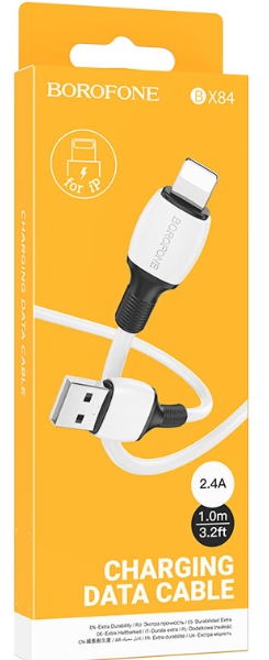 Кабель iPhone 5 Borofone BX84 Rise длина 1м, ток до 2,4А, коробка, белый
