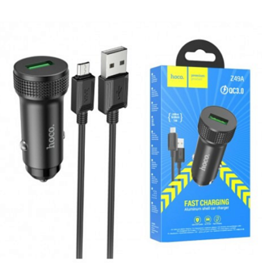 Автомобильное зарядное устройство HOCO Z49A + кабель MicroUSB 12-24В 3.6V-6.5V/3A, 6.6-9V/2A, черный