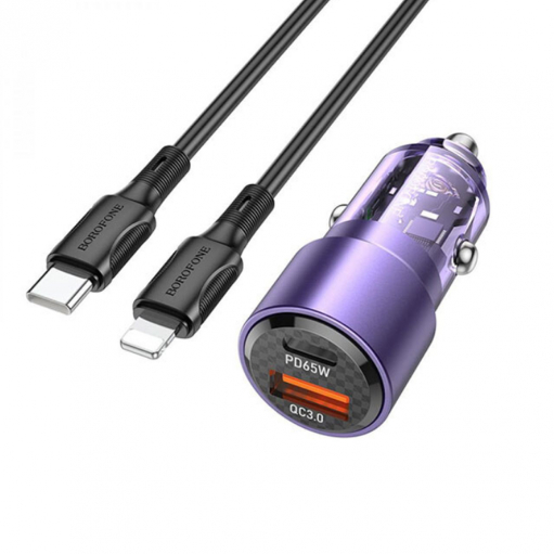 Автомобильное зарядное устройство Borofone BZ20A Smart 12/24В 1хUSB+1xType-C, Выходной ток:фиолетовы
