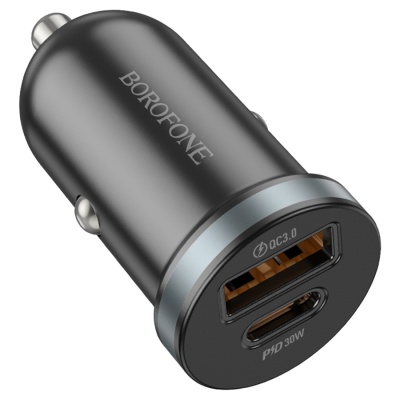 Автомобильное зарядное устройство Borofone BZ22 12/24В 1хUSB+1xType-C, Выходной ток: USB-QC черный