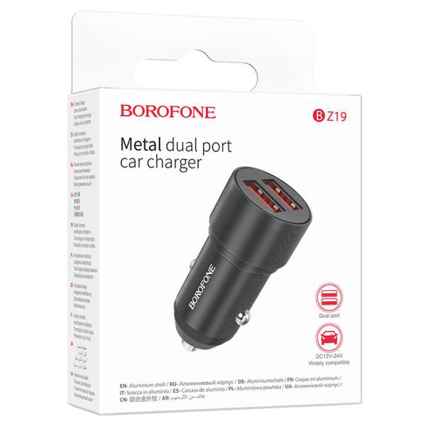 Автомобильное зарядное устройство Borofone BZ19 Wisdom + кабель MicroUSB 12/24В 2хUSB, Выход черный