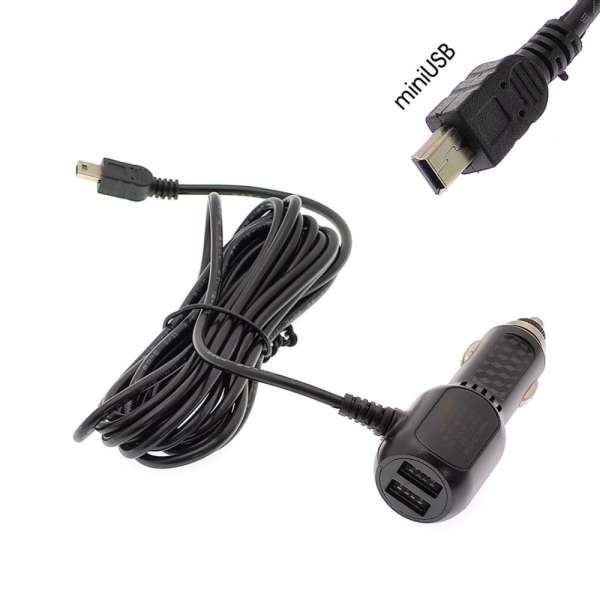 Автомобильное зарядное устройство TDS TS-CAU61, miniUSB 12-24В 2хUSB, Выходной ток: USB-3А, miniUSB-