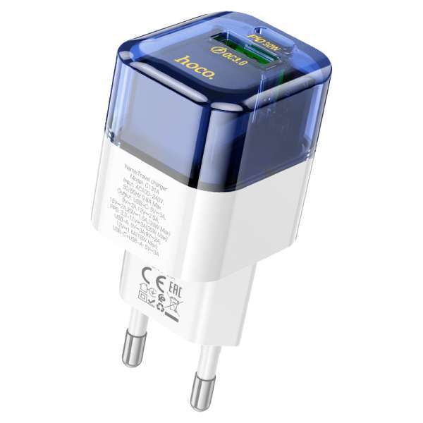 СЗУ HOCO C131A 1хUSB+TYPE-C, 3А, PD30, QC3.0 кабель Type-C - IPhone 5, блистер, синий