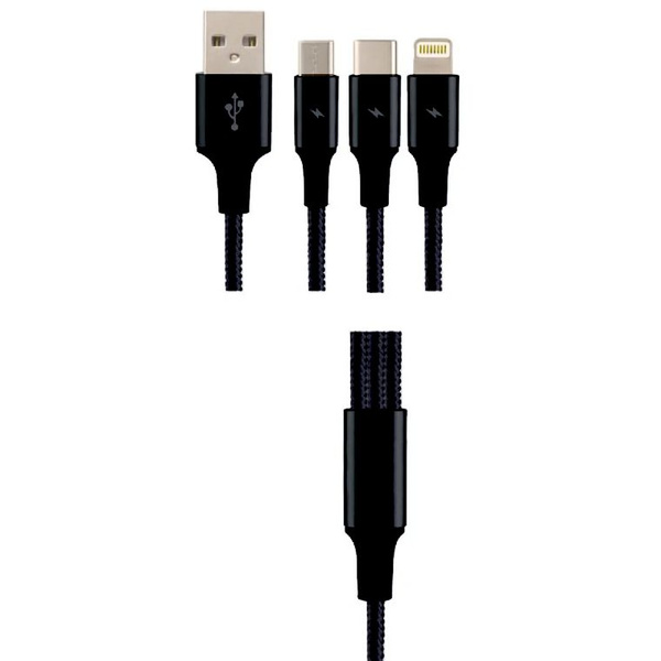 Набор переходников USB Perfeo U5002 на 3 устройства 3A, micro-USB, iPhone5, Type-C, 1.2м, коробка, с