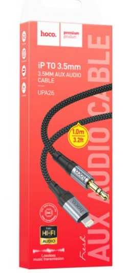 Кабель HOCO UPA26 iPhone 5 (Lightning 8 Pin) - Jack 3.5 (M), нейлон, металл, 1м, черный