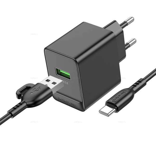 СЗУ Borofone BAS12A Erudite (04770) 1хUSB, 3А, QC3.0, кабель Type-C, блистер, черный