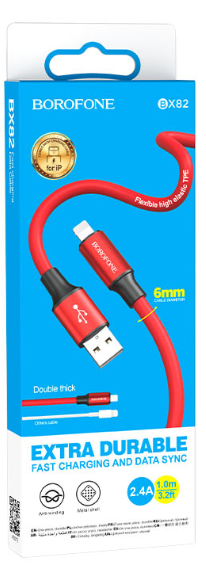 Кабель iPhone 5 Borofone BX82 Bountiful длина 1м, ток до 2,4А, коробка, красный
