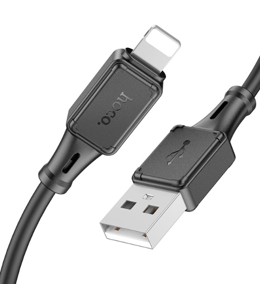 Кабель iPhone 5 HOCO X101 Assistant длина 1м, ток до 2,4А, огнестойкий пищевой силикон, коробка, чер