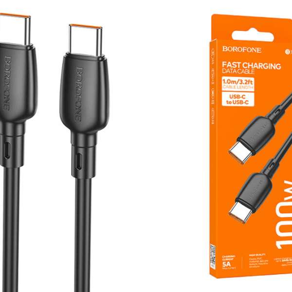 Кабель Type-C - Type-C Borofone BX93 Super power длина 1м, ток до 5А, PD100Вт, коробка, черный