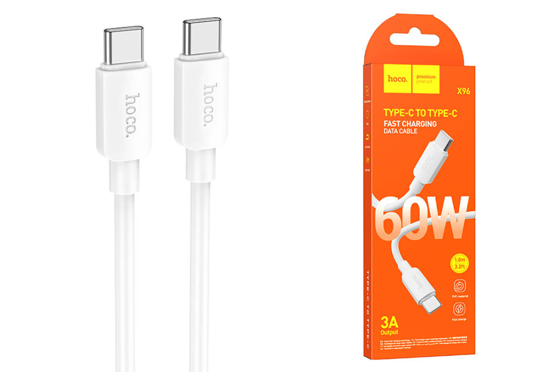 Кабель Type-C - Type-C HOCO X96 длина 1м, ток до 5А, PD100Вт коробка, белый