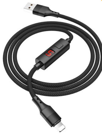 Кабель iPhone 5 HOCO S13 Central control длина 1,2м, ток до 2,4А, дисплей, таймер, нейлон, металл, к