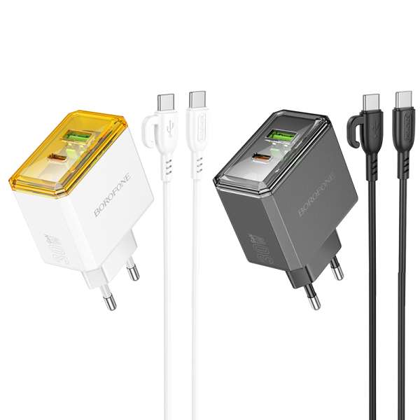 СЗУ Borofone BAS32A Treasure 1хUSB+TYPE-C, 3А, QC3.0, PD30, кабель Type-C - Type C, коробка, черный