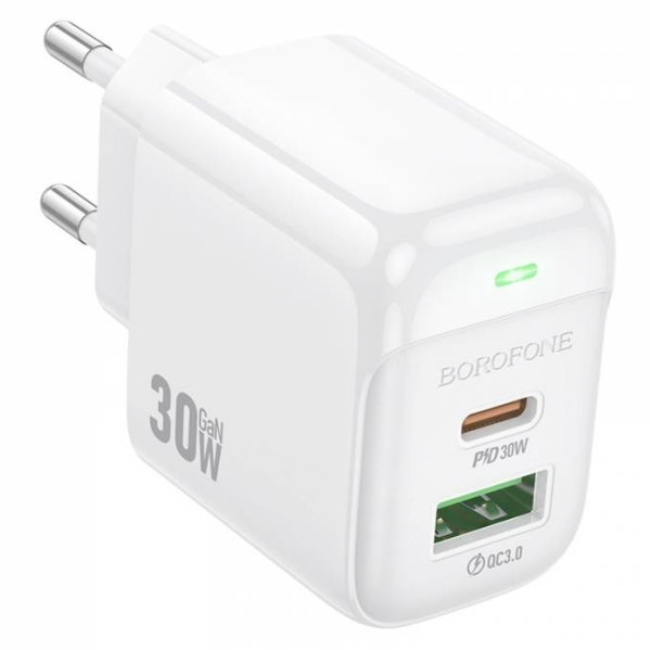 СЗУ Borofone BAS45A 1хUSB+TYPE-C, 3А, QC3.0, PD30, блистер, белый