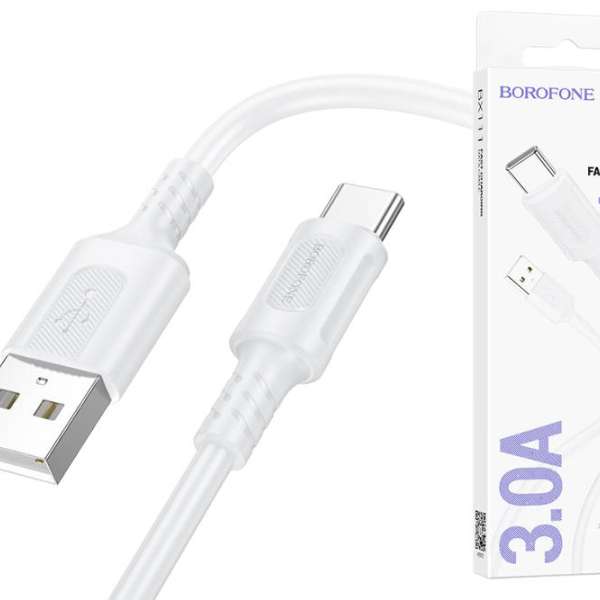 Кабель Type-C Borofone BX111 длина 1м, ток до 3А, коробка, белый